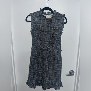 Aura black, white and blue tweed dress